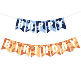 SAVITA Blue and Orange Happy Birthday Banner, Pre-Strung Cute Dog Paw Print Bunting Banner Cartoon Theme Party Decorations for Boys Kids Baby Shower Celebration Supplies