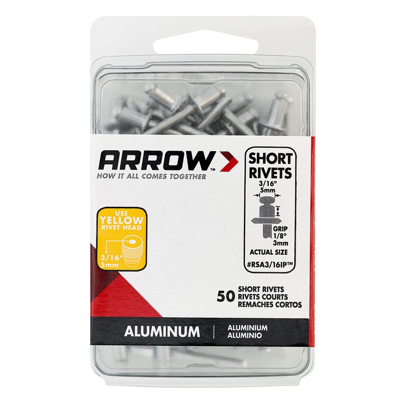 Arrow RSA3/16 Short Aluminum 3/16-inch Pop Rivets for Metal, Fabric,