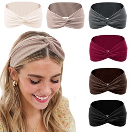 Nayyana® 6 Pieces Headbands for Women Non-Slip Short Hair Yoga Workout Running Sports Elastic Hair Bands for Women Hair Straw Turban Hair Wrap for Girls Color 3
