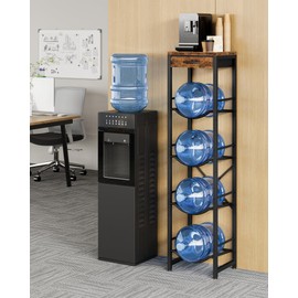 CHOEZON 5-Gallon Water Jug Holder, Water Bottle Holder, 4-Tier Kettle Storage Shelf with Drawer, Water Dispenser Replacement Parts, for Kitchen, Black and Rustic Brown TCJ34BF