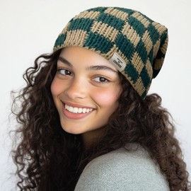 Croogo Skull Beanie for Men Women Knit Winter Hats Warm Soft Stretchy Daily Plaid Ski Cap for Cold Weather,Khaki Green-KH56