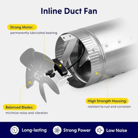 Simple Deluxe 4 Inch Inline Fan 100 CFM, Booster Exhaust Fan with Low Noise for HVAC Ventilation in Basements, Bathrooms, Attics, Kitchens and Grow Tents, Silver