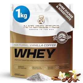 NATURELETICS Vanilla Coffee Whey Protein Unsweetened without Sweeteners and Added Sugar, Natural Premium Protein Powder, 1 kg without Aspartame & Sucralose, Low Carb, High BCAA Content, Made in Germany