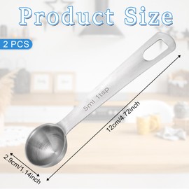BOHUIZ 2 x 5 ml measuring spoons, stainless steel measuring spoons, coffee spoons, portioners, spice spoons, dosing spoons for baking, cooking