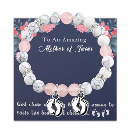 BAUNA Twins Mom gifts Mother of Two Charm Bracelet Parents Of Twins Gift Mom To Be Gift Footprints Charm Pregnant Mom Gifts (Twins footprints BrCA)