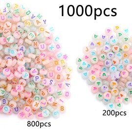 ToBeIT 1000pcs Letter Beads Alphabet Letter Beads Glow in The Dark Acrylic Beads Round 4X7mm UV Letter Beads Jewelry Findings Charms for DIY Bracelet Necklace Craft Making (glow-heart)