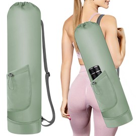 HUTHUHNHN Yoga Mat Bag with Water Bottle, Full Zip Yoga Mat Carrier Adjustable Strap Yoga Mat Holder with Pocket Waterproof Bags for Women Men (Green)