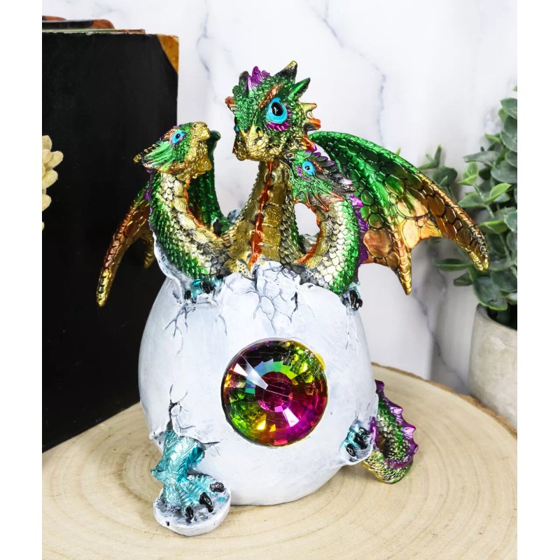 Green Emerald Crystal Hydra 3 Headed Dragon Hatchling In Egg