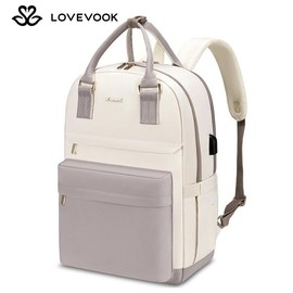 LOVEVOOK Laptop Backpack with USB Port, Backpack Purses for Women, Ideal Travel Backpacks for College, Work, Nursing, Travel, School Backpack, and Personal Item:_Nude-beige_15.6"-11.5"L * 17"H * 7.2"D