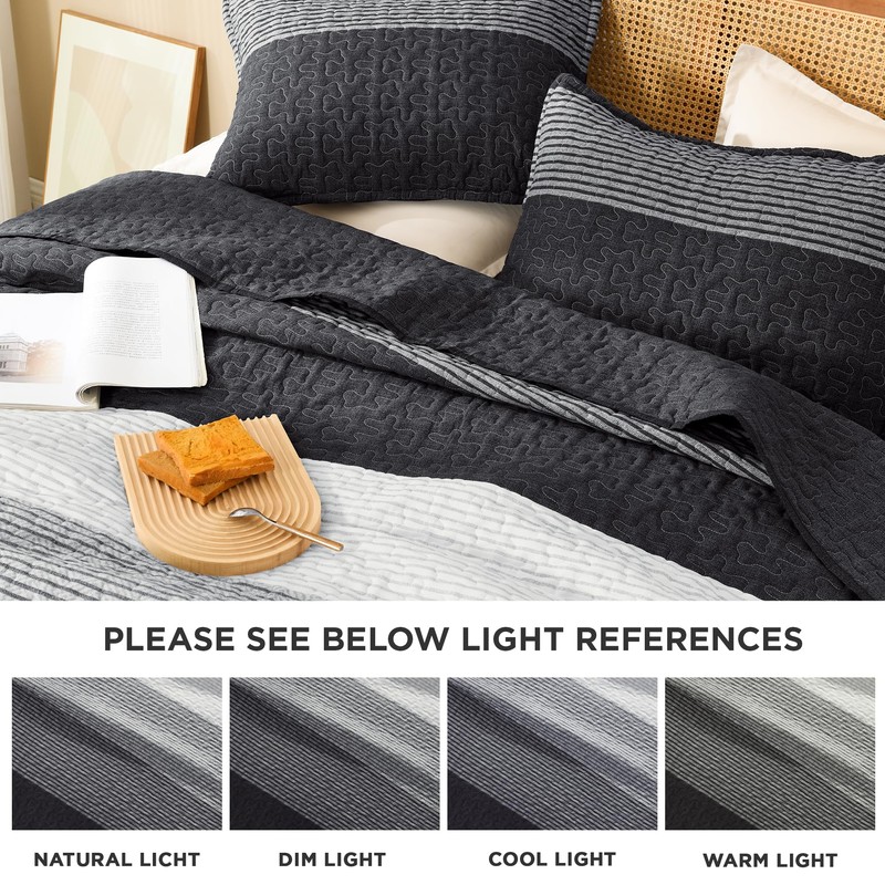 Litanika California King Quilt Set Black White Grey - Cal