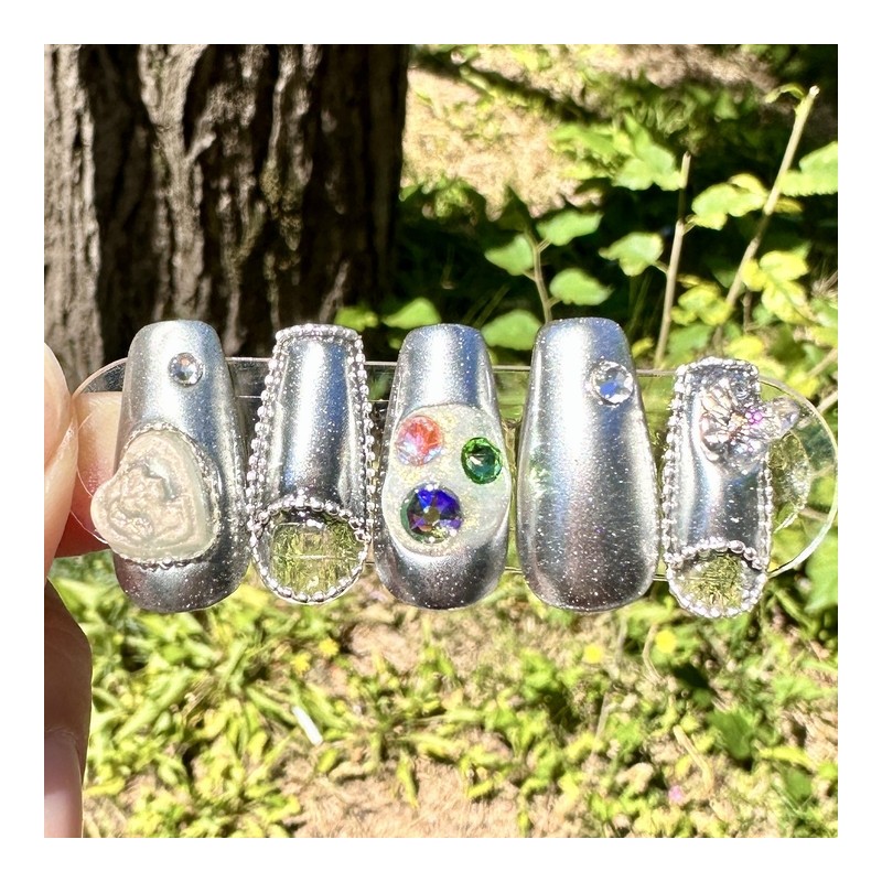 Silver cameo handmade nail tip - water drop / 실버
