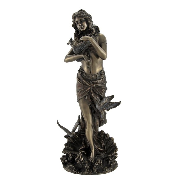 Veronese Design Bronzed Aphrodite with Doves on Scallop Shell Statue