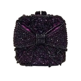 Bowknot Cute Crystal Box Clutch Glitter Evening Bag Women Rhinestone Handbags Purses Party Wedding(Purple)