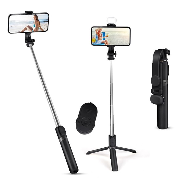 flintronic Selfie Stick Tripod with Fill Light, Stable Tripod with