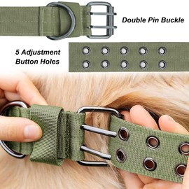 JSXD Tactical Dog Collar,Military Grade Nylon with Soft Padded Lining,1.5 inch Wide,Metal Buckle with 5 Adjustable Points,Heavy Duty Dog Collar for Medium Large Dogs (Green, Large)