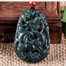 c1lint7785631 - Collar con colgante de tropas de dragón y brava, color verde natural, tallado a mano