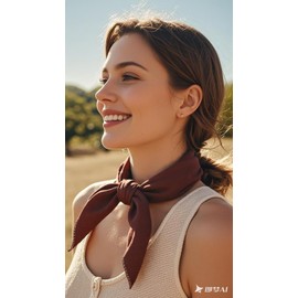 Pemilosci Premium Double Layer Cotton Bandana Head Hair Neck Scarf Scarves, Headband, Head Wrap for Women 28 x 28 inch - CPS10 Brown