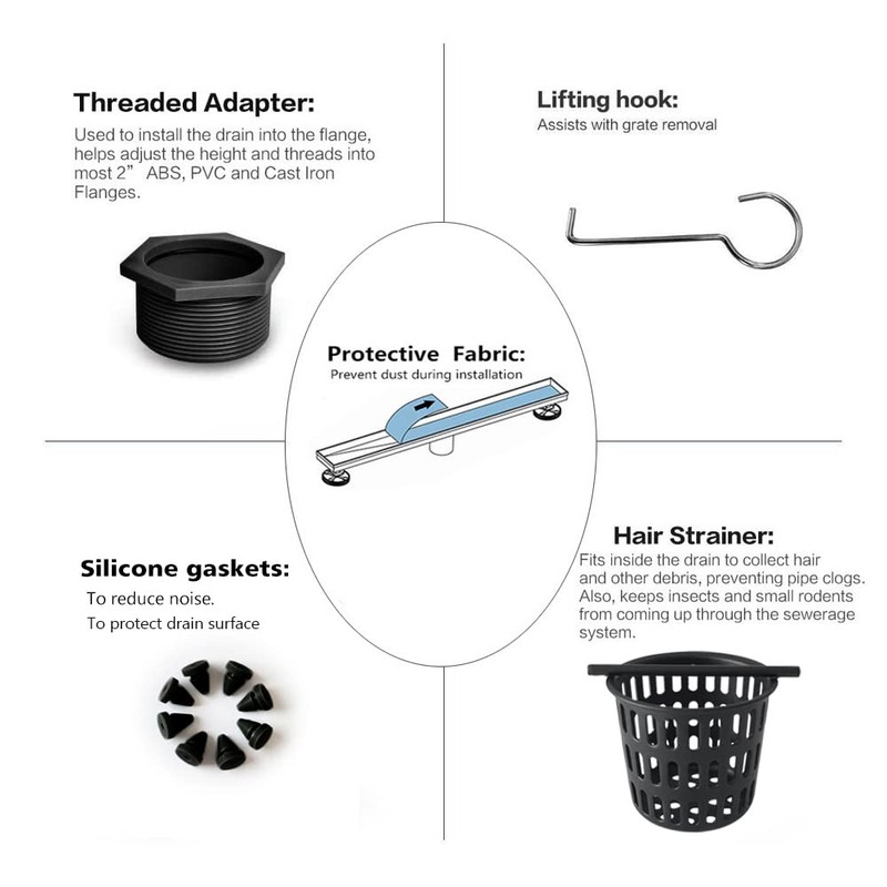 Neodrain Linear Shower Drain with Removable Grate, 12 Inch Shiny