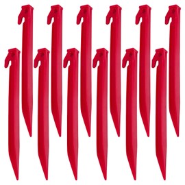 Airoads Tent Pegs Garden Stakes, 9'' 12 Pack Durable and Strong Plastic Tent Stakes for Beach Mat, Camping, Hiking, Garden (Red)