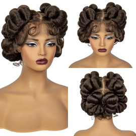 A ANYTIME Transparent Full Lace Braided Wigs Short Cute Handmade Bantu Synthetic Braided Lace Wigs with Baby Hair Knotless Braiding Hair Wigs For Black Women(1B/30)