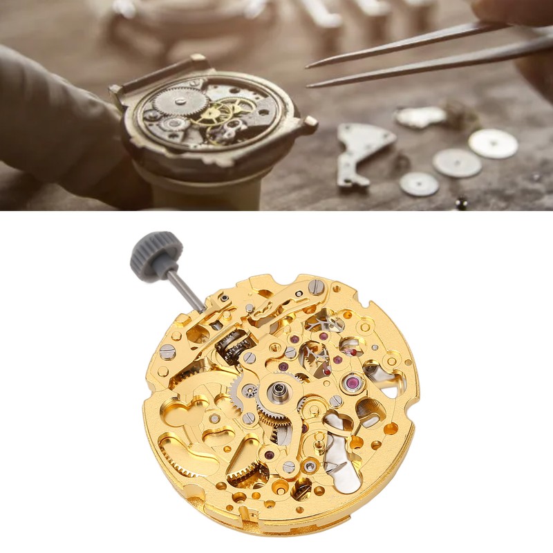 8N24 Watch Movement Golden Alloy Automatic Hollow Out Watch Replacement