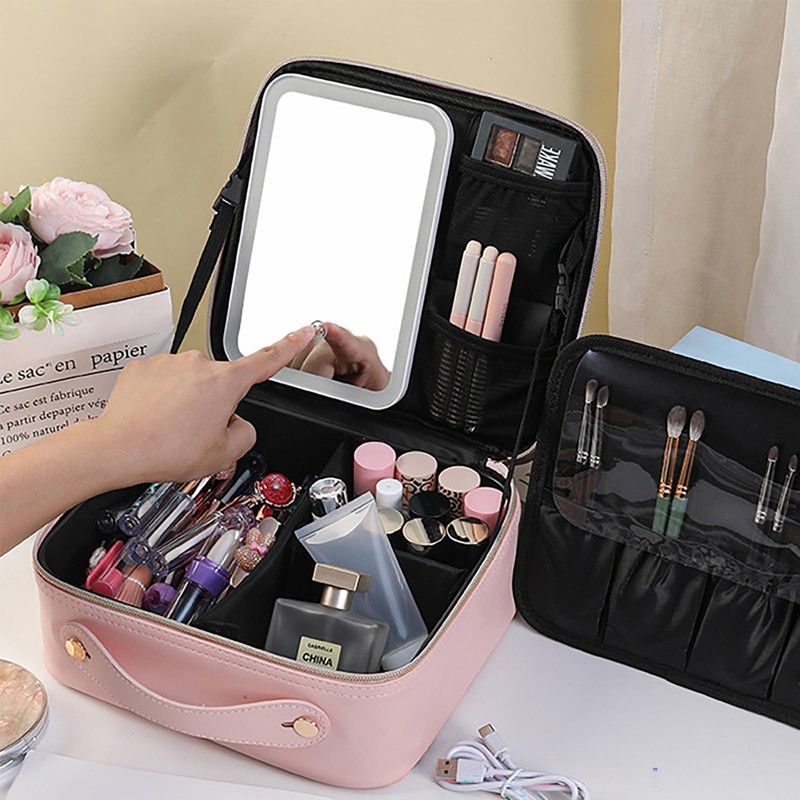 Linsiter Professional Makeup bag with Mirror and Light, Cosmetic Train
