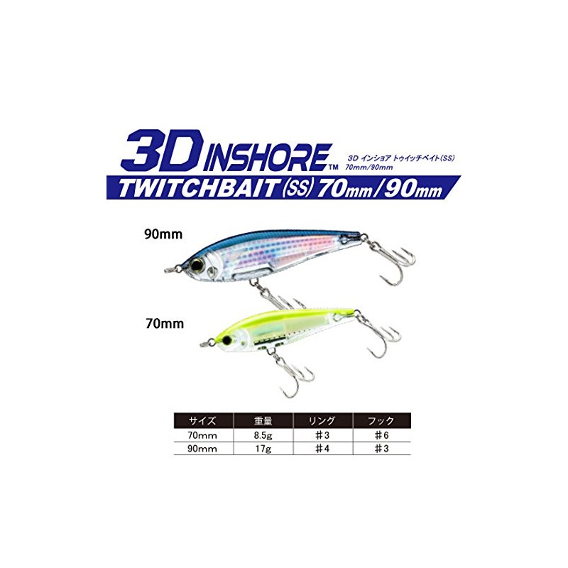 Yo-Zuri 3D Inshore Twitchbait Slow Sinking Lure, Ayu, 90mm/3-1/2