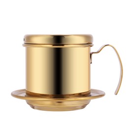 HAOHIZE Vietnamese Coffee Drip Filter, Vietnamese Coffee Maker Filter Paper Stainless Steel Camping Coffee Maker Small French Press Portable Cup, Single Serve Coffee Cup Maker (Gold)