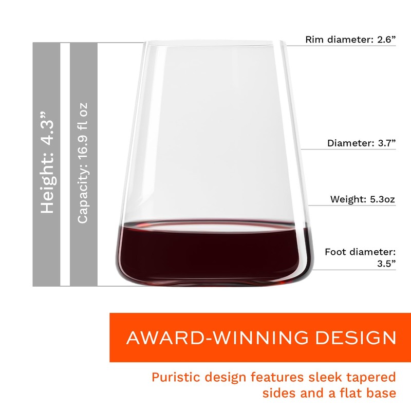 Stölzle Lausitz Stemless Red Wine Glasses Set of 4 (POWER).