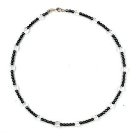 Haematin Jewellery Necklace Haematin Necklace with Quartz Crystal Cube Clasp 925 Sterling Silver Model Number 7035, Gemstone, Hematite