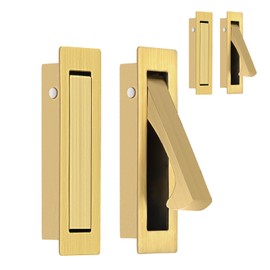 HOMOTEK Recessed Pocket Door Pull Handle, Edge Flush Door Pull, Hidden Door Finger Pull, Modern Pocket Hardware for Sliding Door, Size: 80x22x16mm, Stainless Steel 304 (Brushed Brass,4pack)