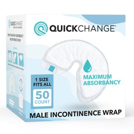 QuickChange Men's Incontinence Wrap, Maximum Absorbency Catheter Alternative for Males with Reduced Mobility | 17 Ounce Capacity, Adjustable Size, 50-Count