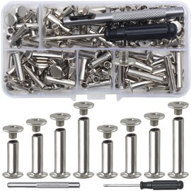 YORANYO 70Sets Chicago Screws Leather Rivets Assorted Screw Rivets Chicago Binding Screws for Decorate and Repair Leather Craft Belt Bag Shoes Purse Bookbinding (Silver, M5*15,18,20,25)