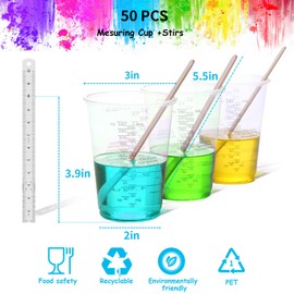 50-Pcs (8 oz)240 Ml Messbecher Set - Plastik-Einwegbecher mit Rührstab - Waschmittel Dosierhilfe - öl Messbecher Küche - Ideal für Epoxidharz Zubehör - Präzises Handwerk leicht gemacht!