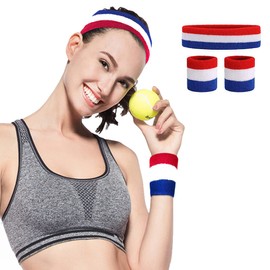 Sweatband Set Sports Headband Wristband Set for Working Out Exercise Wristbands for Working Out, Exercise, Tennis, Basketball, Running