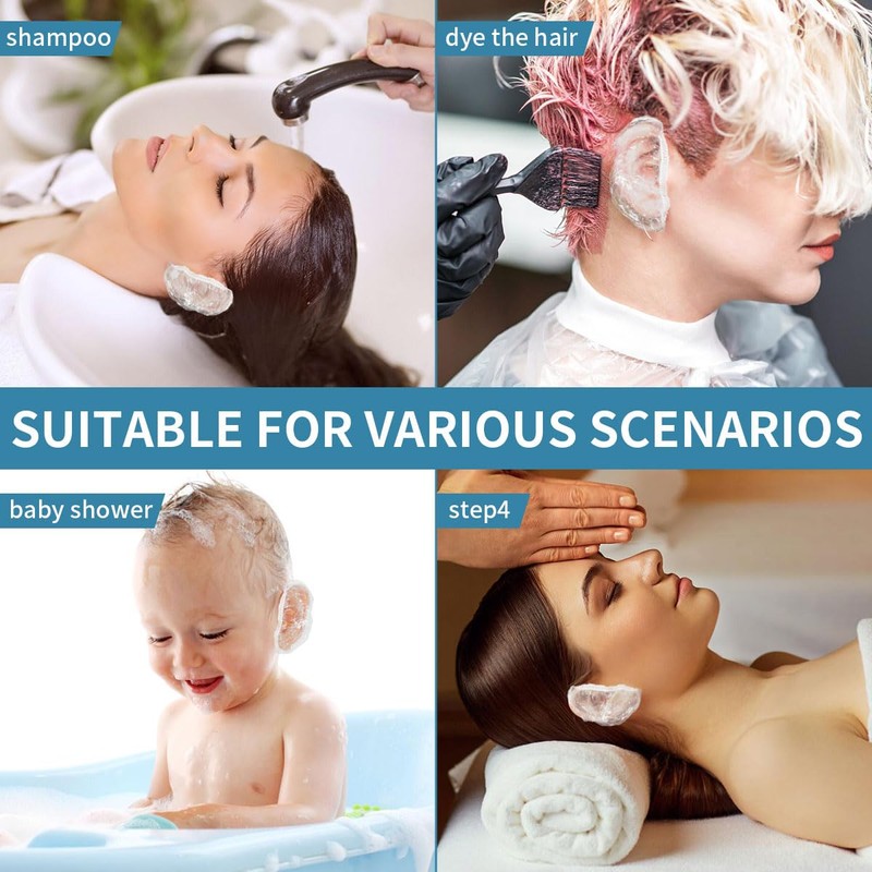 100 Pack Disposable Clear Ear Covers For Shower,dye the hair，