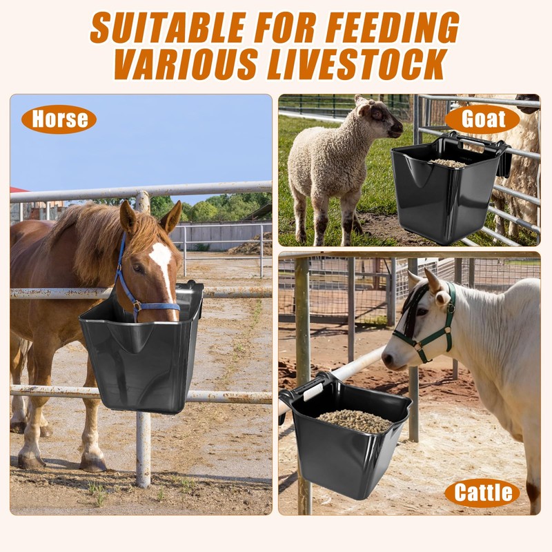 MIYABALA Horse Feed Bucket,15 Quart Plastic Hook Over Horse Feeder