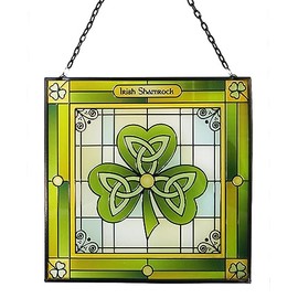 Royal Tara Shamrock Stained Glass Window Hang Suncatcher Square Irish Handcrafted House Decor Housewarming Gift 6.3"