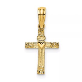 GlittersandGold 14K Textured Mini Cross w/ Heart Charm Bracelet Necklace