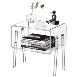 Dewrhiixe Acrylic Side Table, Stackable End Table with Open Storage for Small Spaces, Clear Nightstand Bedside Table with Legs for Bedroom, Living Room (Clear, 16.9" × 11.8“ × 17”)