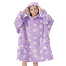 Wearable Blanket Hoodie for Kids Oversized Sherpa Blanket Hoodie for Kids Boys Girls Teens 6-13YR,Daisy