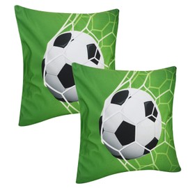 SEAFRONT Football Cushion, Pack of 2 Sports Throw Cushion Cover, Football, Fashionable Sports Ball Pattern Cushion Covers, Decorative, Square Cushion Covers, 45 x 45 cm (Football)