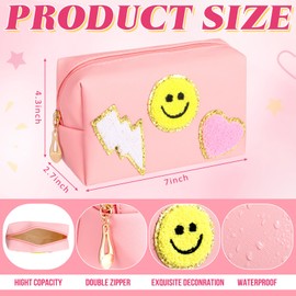 Silkfly 64 Pcs Preppy Back to School Gift for Girl Makeup Bag Set Waterproof Toiletry Pouch with Keychain Rimless Friendship Bracelets Heart Shaped Sunglass Necklace Earring Stickers for Girls 10-12