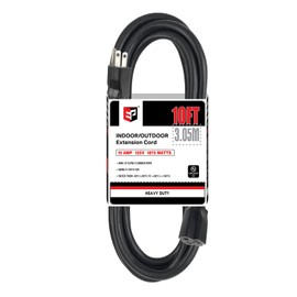 EP 10 Ft Outdoor Extension Cord - 12/3 SJTW Heavy Duty Black Extension Cable with 3 Prong Grounded Plug - Power Cord for Lawn, Garden, Appliances