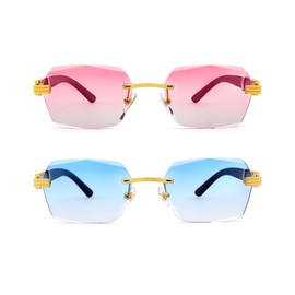 Pro Acme Rimless Rectangle Sunglasses for Men Women Square Shade Eyewear Frameless y2k Glasses（Pink Gradient +Blue Gradient ）