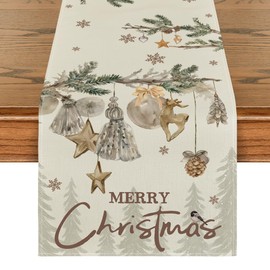 Artoid Mode Trees Deer Bells Snowflake Christmas Table Runner, Winter Merry Xmas Kitchen Dining Table Decoration for Home Party Decor 40x180 cm