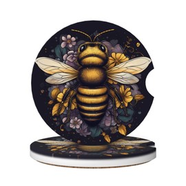 Neukim 2pcs Car Cup Holder Coaster Car Coaster Yellow Bee Black Absorbent Car Coaster Absorbent Drink Coaster for Car Decor Auto Accessories