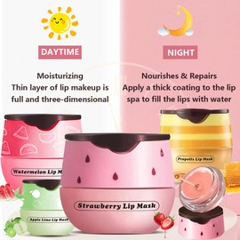4 Pcs Honey&Strawberry Lip Balm, Apple Watermelon Lip Mask, Moisturizing Lip Sleeping Mask, Hydrate Repair Prevent Dry Cracked Exfoliator Lip Care (Honey+Strawberry+Apple Lime+Watermelon)