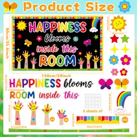 gisgfim Motivational Handprint Bulletin Board Decorations Welcome Back to School Paper Cutouts Happiness Blooms in This Room Classroom Colorful Rainbow Flower Bulletin Board Decor for Chalkboard Wall