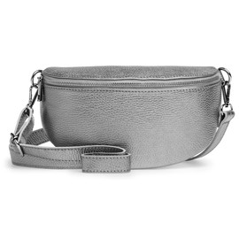 Caspar TL799 Women's Leather Cross Body Belt Bag with Adjustable Strap - Standard Size - Silver -